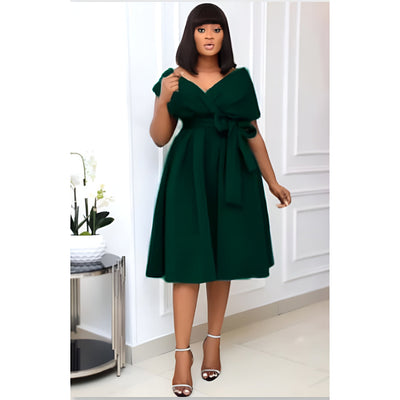 Damen A Linie Kappenärmel Kleid | Mini