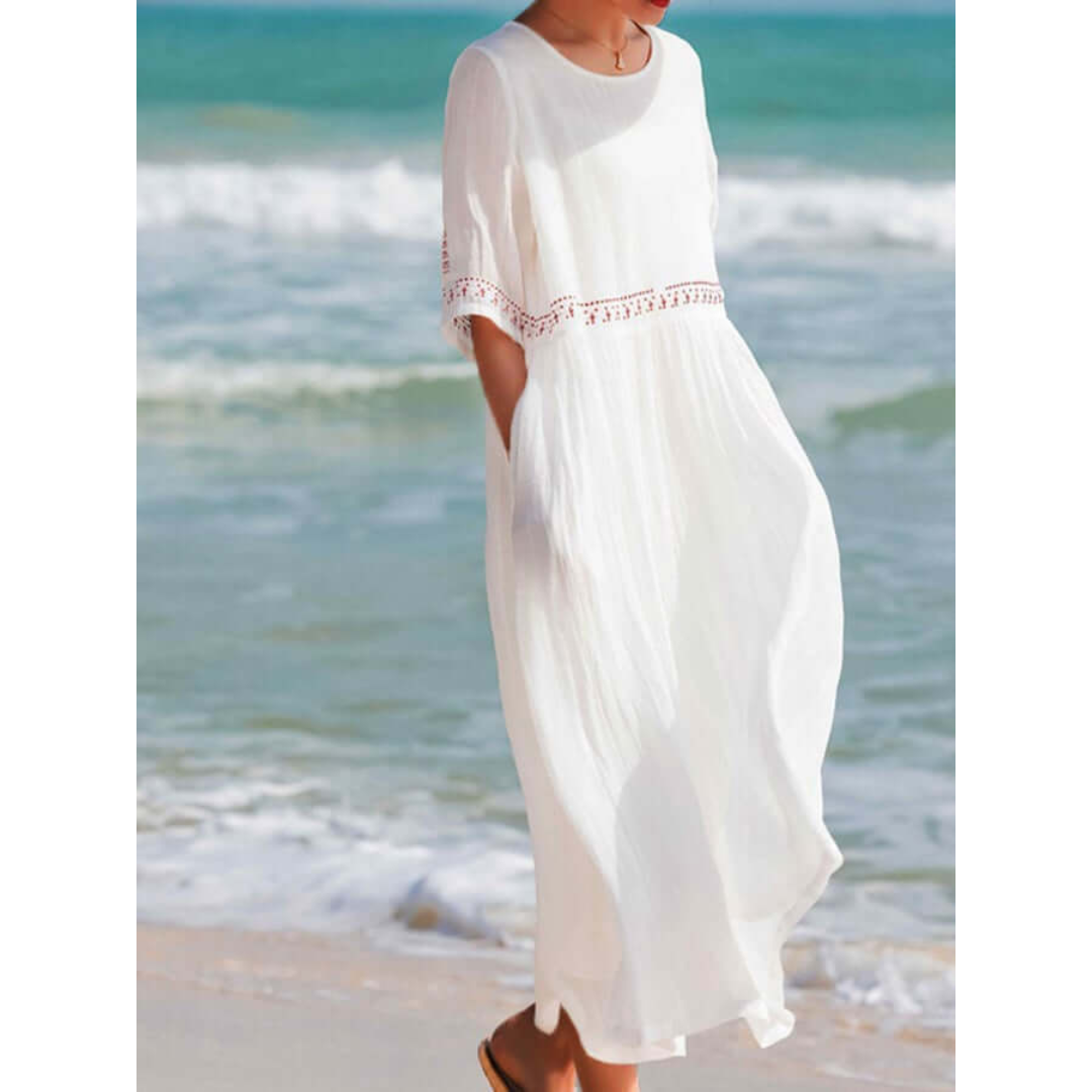 Damen Lose Bestickt Rundhalsausschnitt Kleid | Maxi