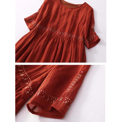 Damen Lose Bestickt Rundhalsausschnitt Kleid | Maxi