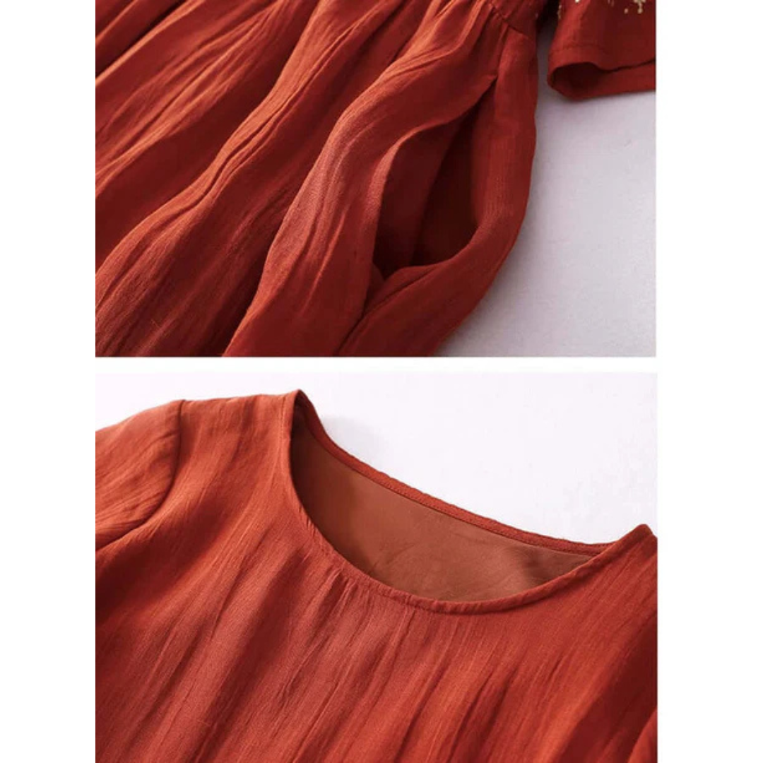 Damen Lose Bestickt Rundhalsausschnitt Kleid | Maxi