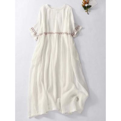 Damen Lose Bestickt Rundhalsausschnitt Kleid | Maxi