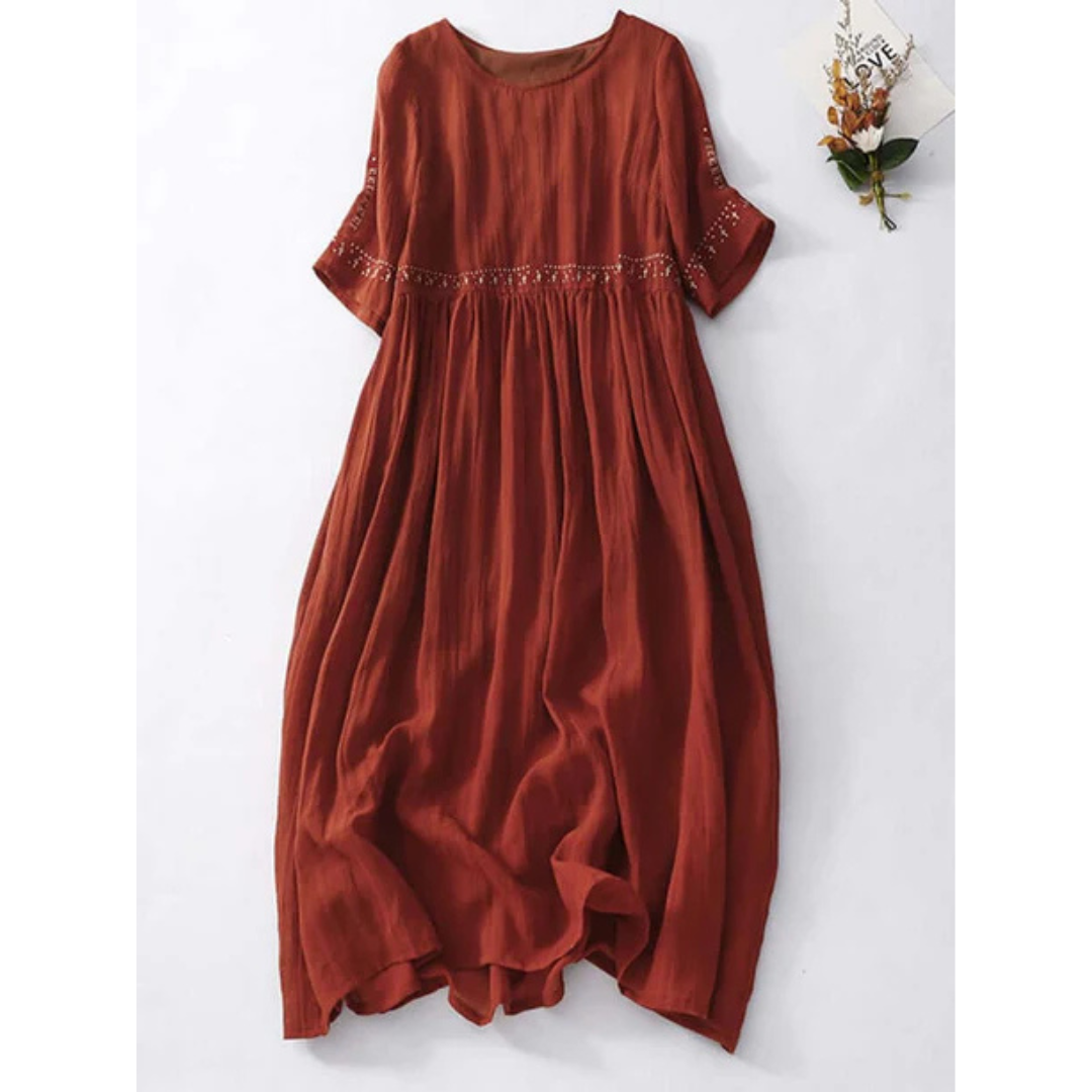 Damen Lose Bestickt Rundhalsausschnitt Kleid | Maxi