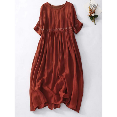 Damen Lose Bestickt Rundhalsausschnitt Kleid | Maxi