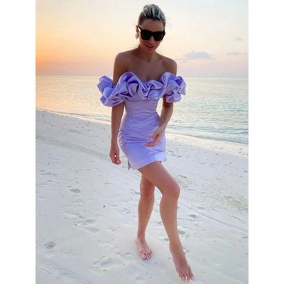 Damen Gerüscht Schulterfrei Kleid | Mini