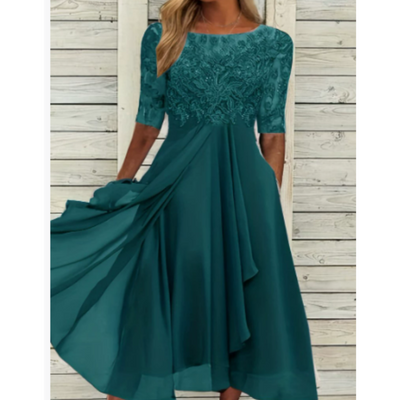 Damen 3/4 Ärmel Rundhalsausschnitt Kleid | Mini