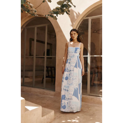 Damen Quadratischer Ausschnitt Patchwork Kleid | Maxi