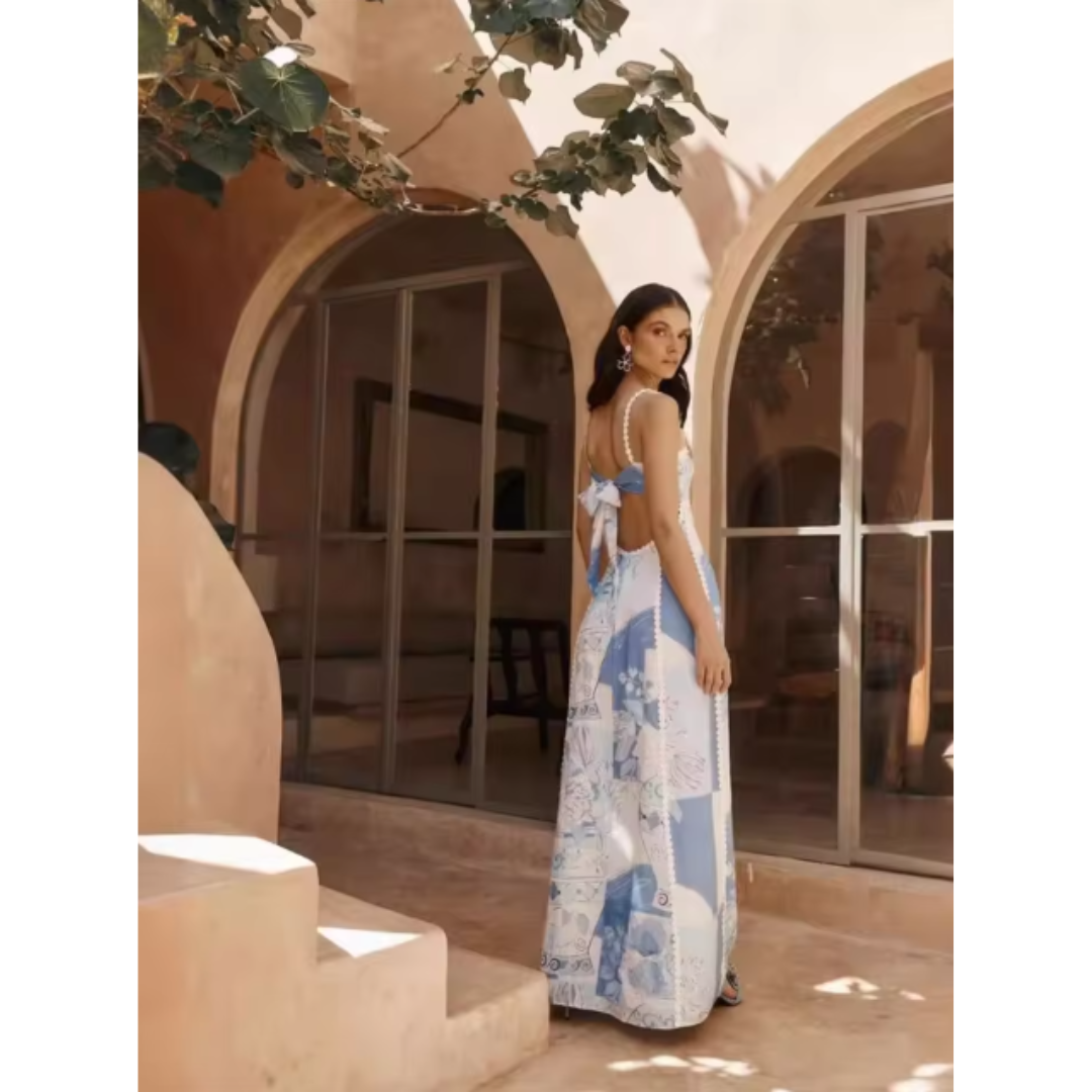 Damen Quadratischer Ausschnitt Patchwork Kleid | Maxi