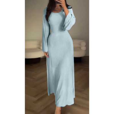 Damen Elegantes Kleid mit Langen Ärmeln und Drapierungen | Maxi