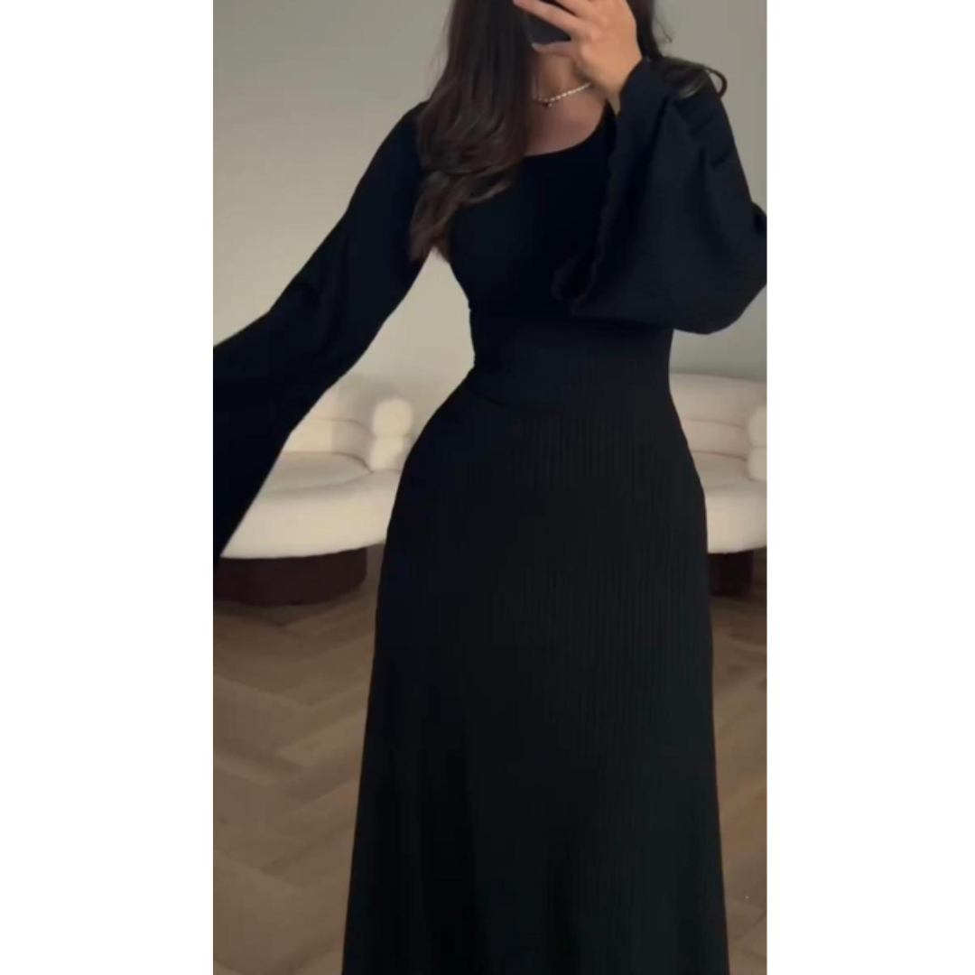 Damen Elegantes Kleid mit Langen Ärmeln und Drapierungen | Maxi