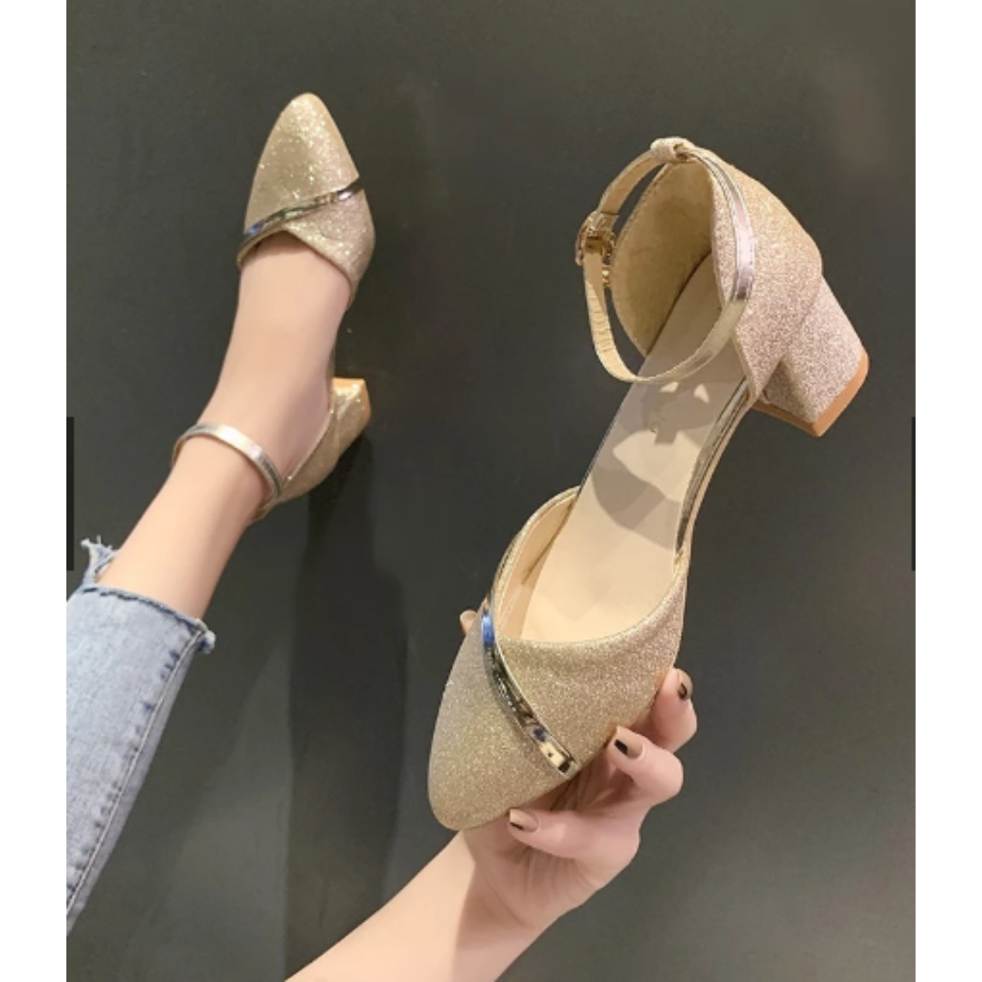 Damen Glitzer Blockabsatz Sandalen | Elegante