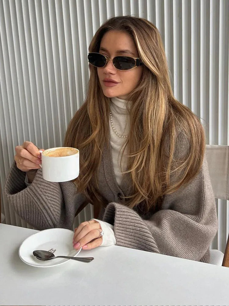 V-Ausschnitt Strickjacke mit Eleganter Struktur