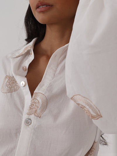 Olga | Avia Besticktes Baumwollhemd | Weiß
