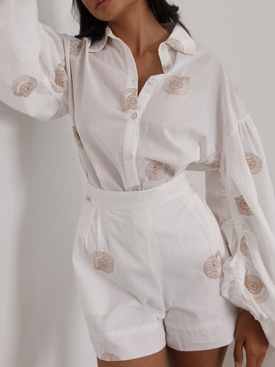 Robby | Bestickte Baumwollshorts in Weiß