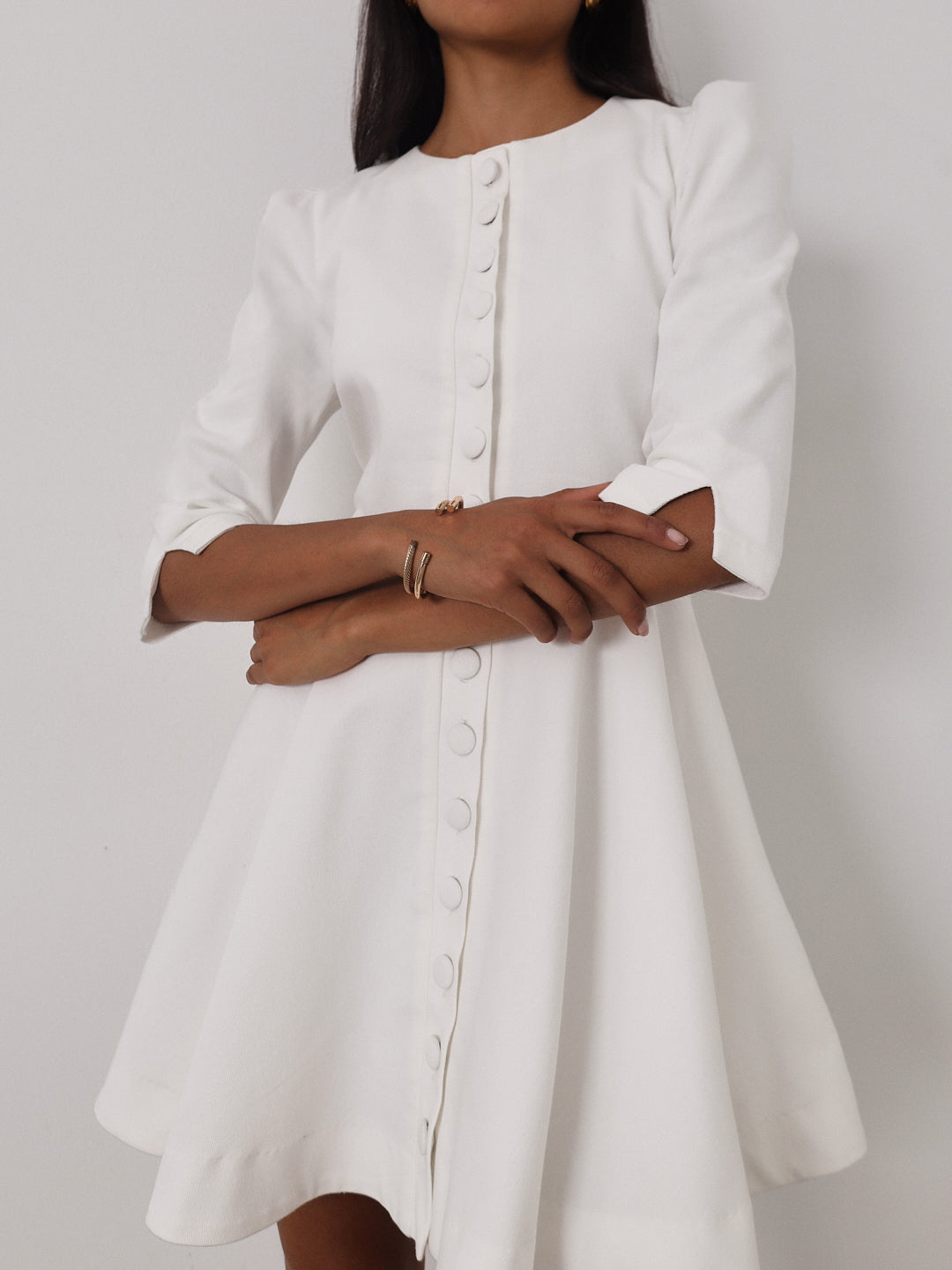 Milan | Roma Elegante Denim-Tageskleid | Weiß