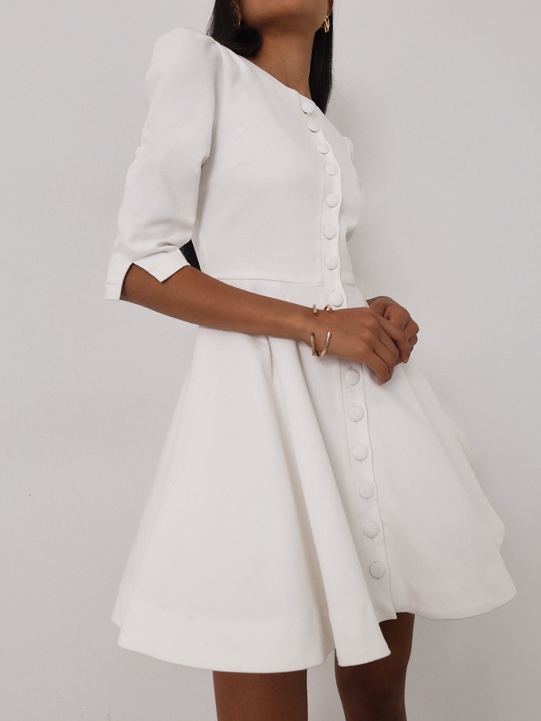 Milan | Roma Elegante Denim-Tageskleid | Weiß