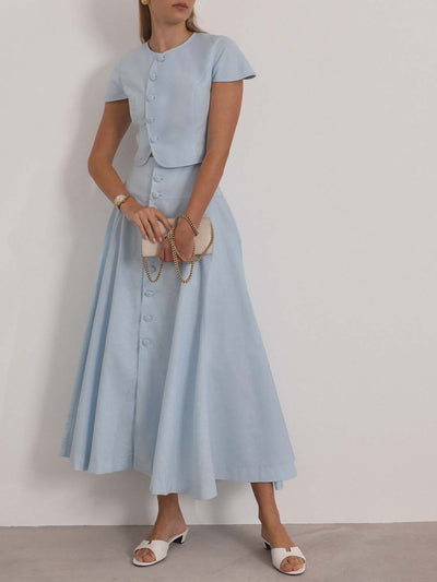 Jhana | Leinen-Knopfbluse in Himmelblau