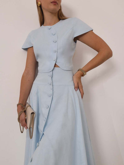 Jhana | Leinen-Knopfbluse in Himmelblau