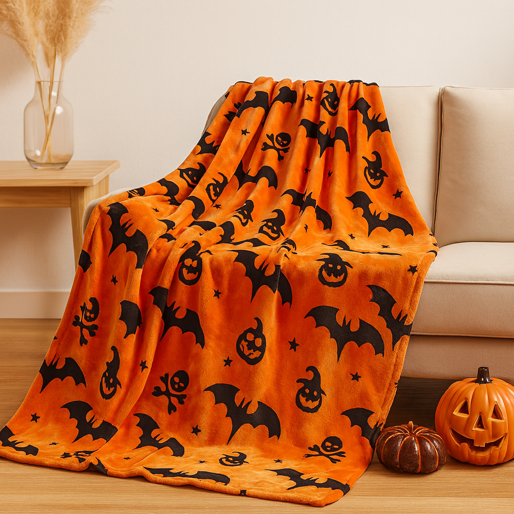 Veyra | Halloween-Flanelldecke mit Kürbis-Print