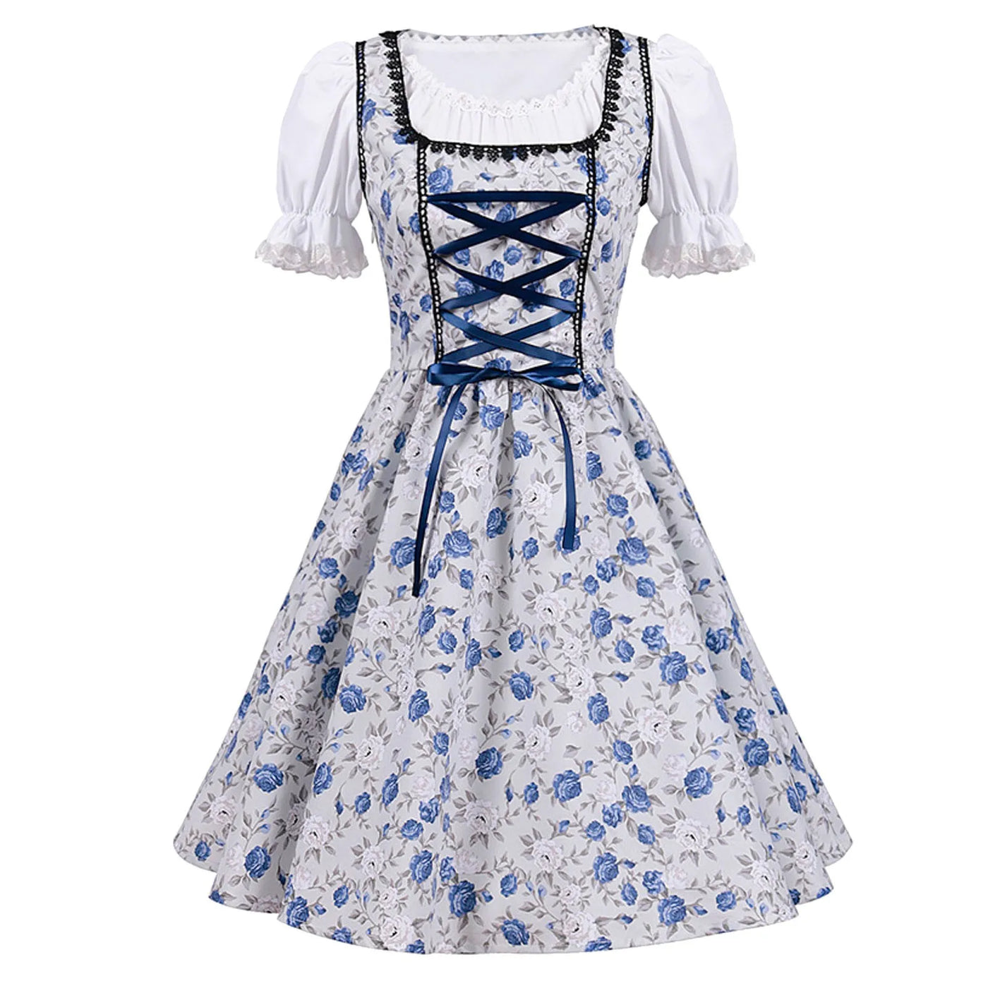 Damen Blau Oktoberfest Dirndl Kleid