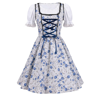 Damen Blau Oktoberfest Dirndl Kleid