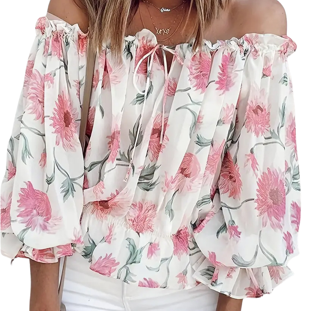 Off-Shoulder Blumenbluse mit Rüschen – Fayenne