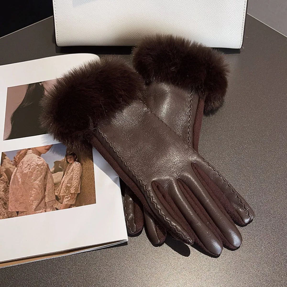 Avelena | Frau Pu Leder Winterhandschuhe