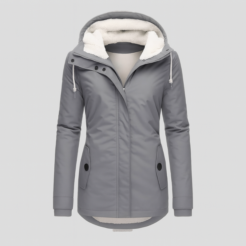 Winterjacke für Damen mit Kapuze und kuscheligem Futter – lange Ärmel