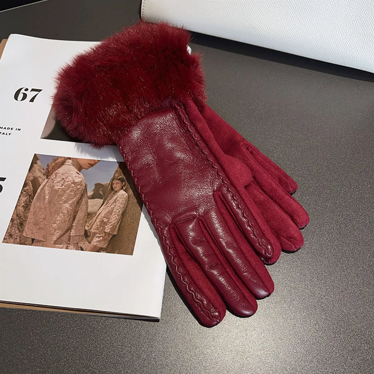 Avelena | Frau Pu Leder Winterhandschuhe