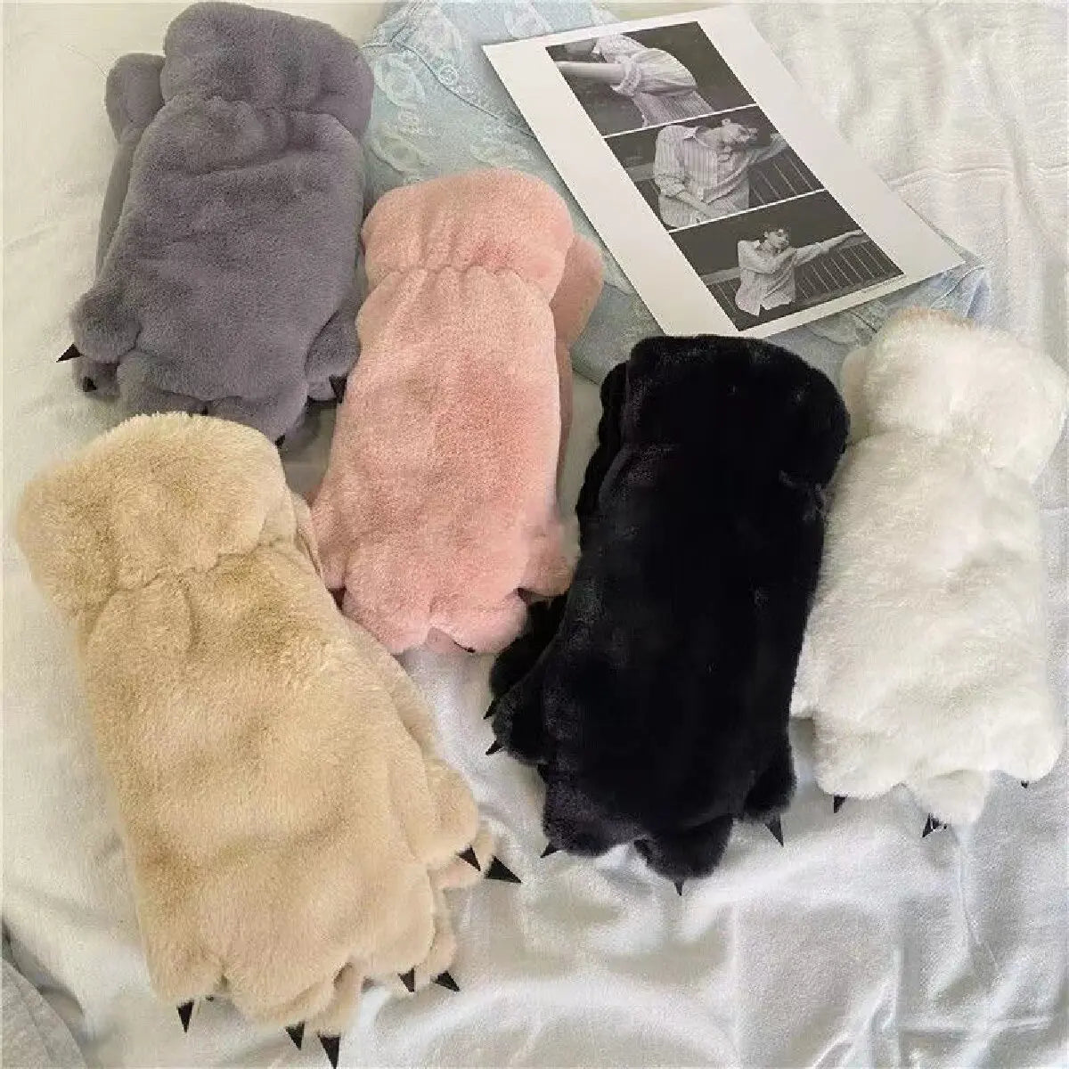 Avelena | Damen Plüsch Bärenpfote Handschuhe - Flauschige Warme Vollfinger Tierhandschuhe