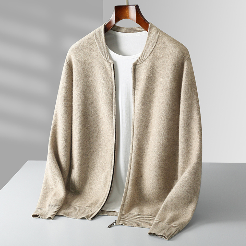 Herren Woll-Strickjacke mit Reißverschluss - Hochwertig & Warm
