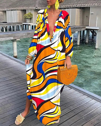 Dorinne | Boho Frühlingskleid Damen - Stylisches langes Kleid mit luftigen Ärmeln