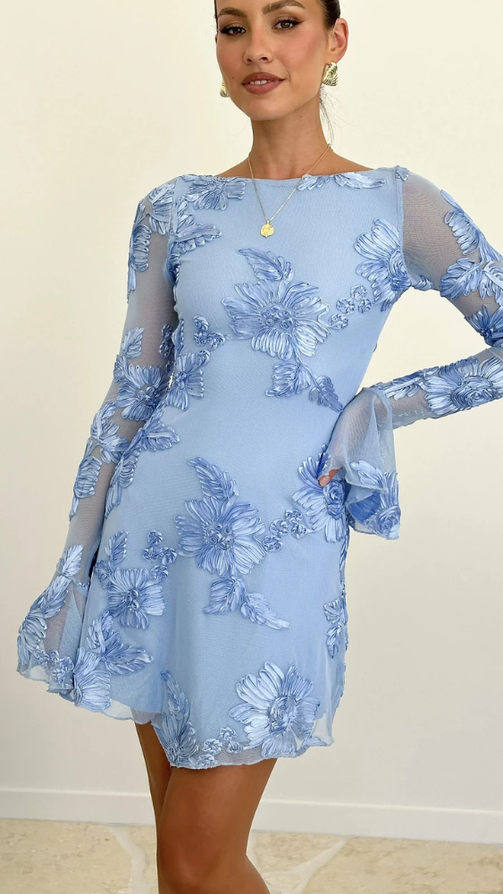 Cléa | Charmante Mini Robe Elegant mit Floralstickerei