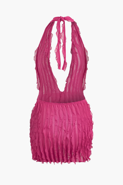 Liana | Sexy Transparentes Mini-Kleid mit Rüschen & Tiefem Ausschnitt