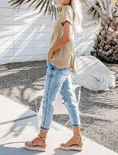 Geraldine | Kurzarm-T-Shirt mit Tasche in Uni-Farbe