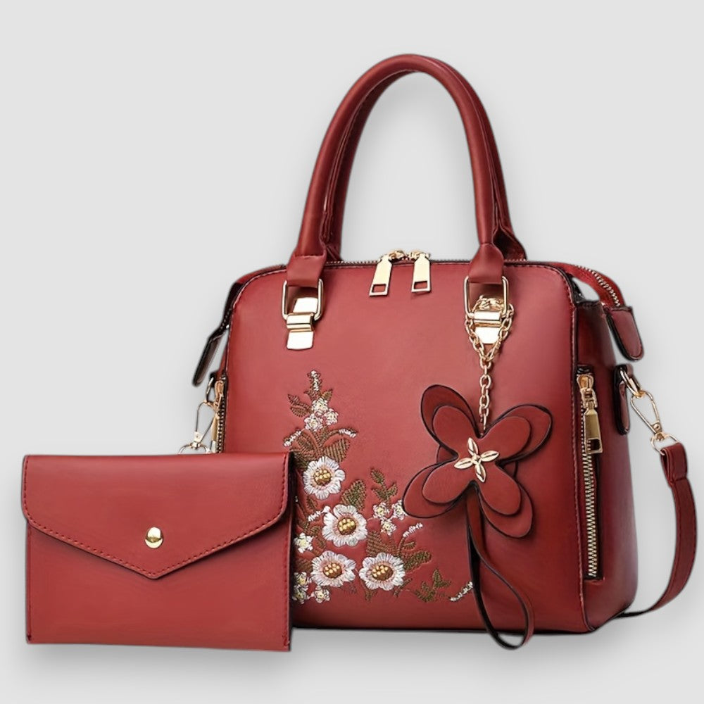 Brigin | Blume bestickte Lederhandtasche