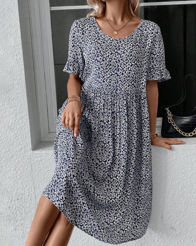 Damen Sommer-Midikleid mit V-Ausschnitt und Blumenmuster