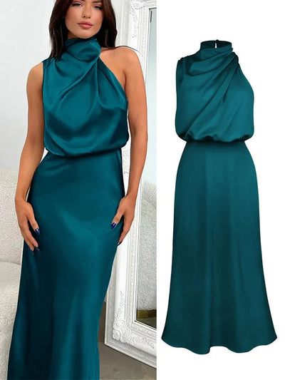 Alenya – Elegantes Satin Midi-Kleid mit asymmetrischem Ausschnitt