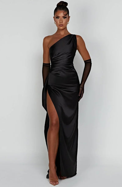 Aimee | Elegantes One Shoulder Satin Split Kleid