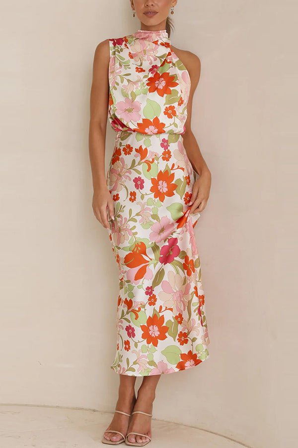 Ariella – Fesselndes Blumenkleid mit Halterhals & Flexibel Bund