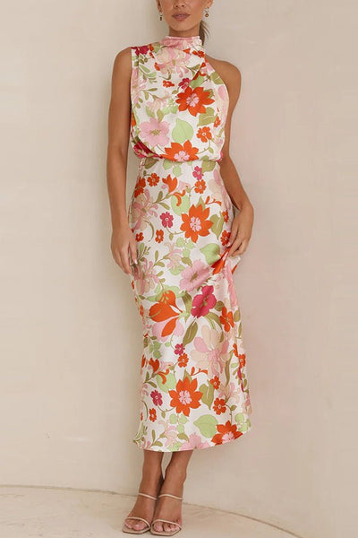 Ariella – Fesselndes Blumenkleid mit Halterhals & Flexibel Bund