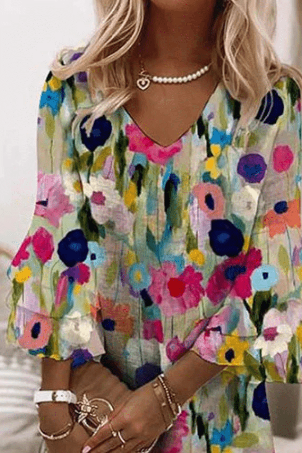 Arlena – Elegantes V-Ausschnitt Mini-Kleid mit Blumenmuster