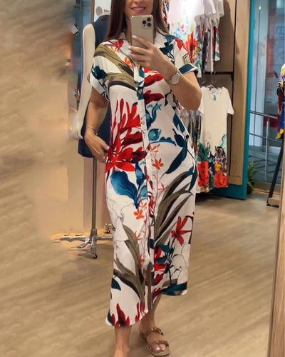 Trendiges Damen Sommerkleid mit Print & Hemdkragen – Flora