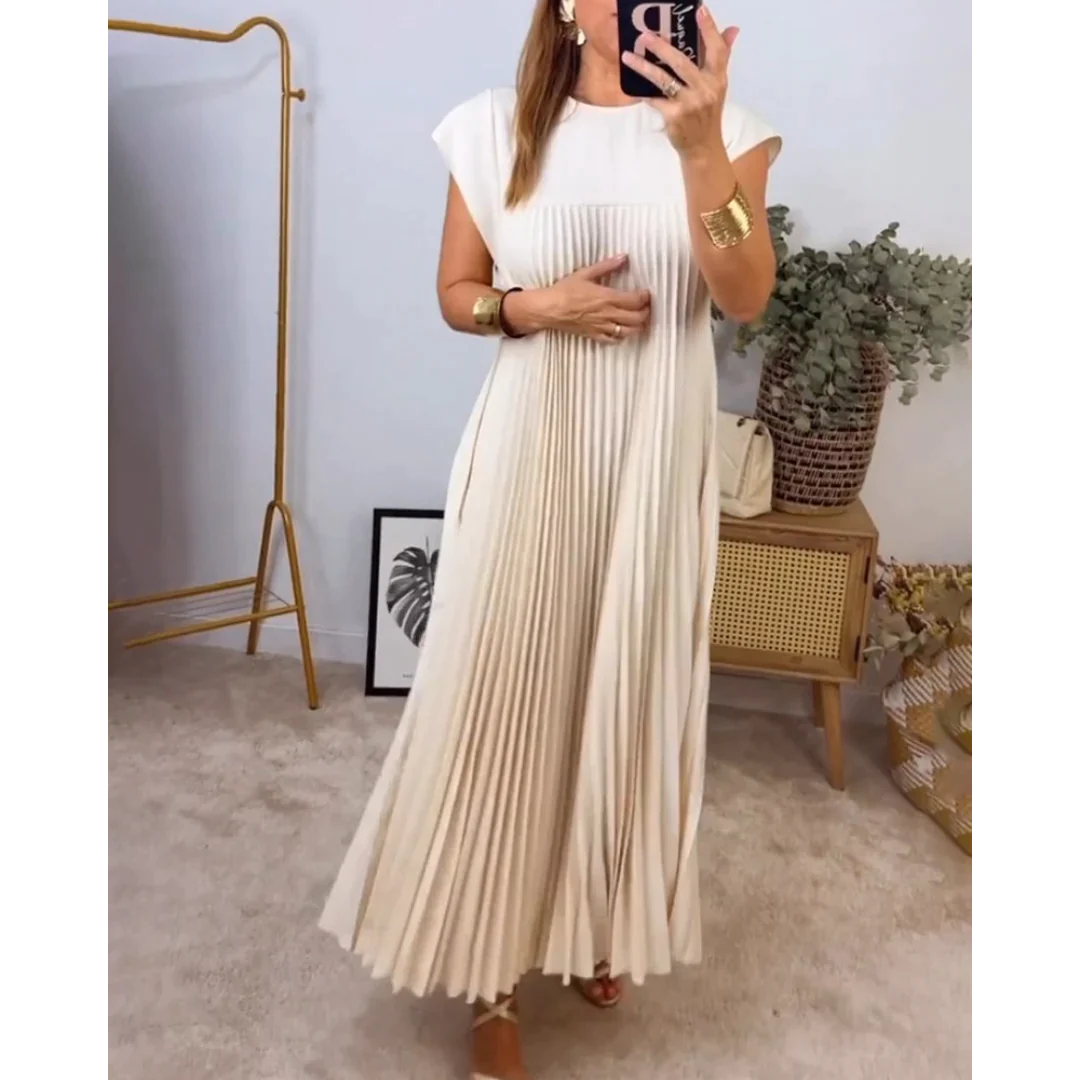 Ärmelloses plissiertes einfarbiges Kleid