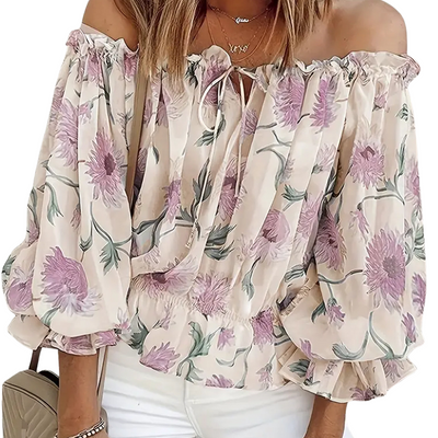 Off-Shoulder Blumenbluse mit Rüschen – Fayenne