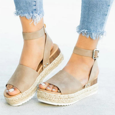 Damen Plateau-Espadrille Sandalen mit Keilabsatz & Riemchen – Livia