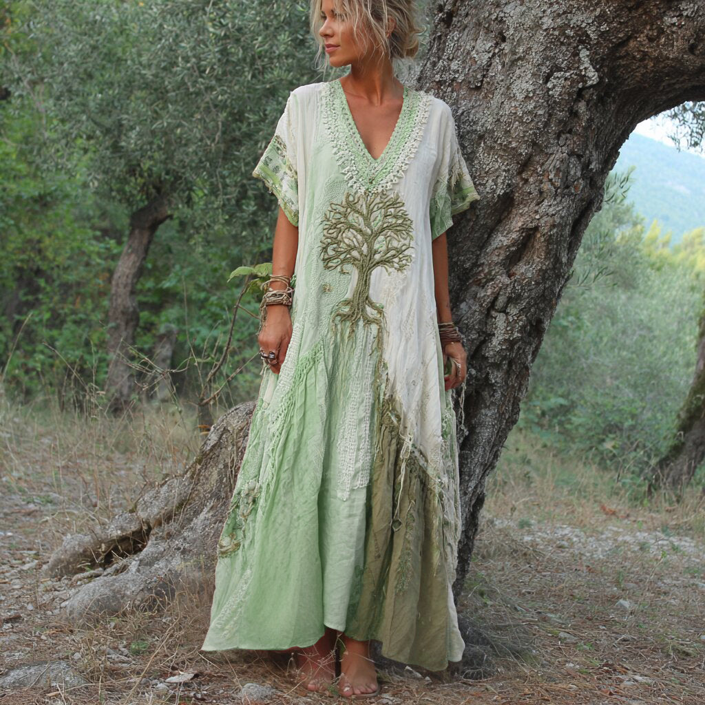 Winifred – Kurzärmeliges Kleid Im Retro Baum Gestaltung