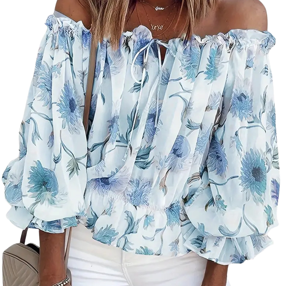 Off-Shoulder Blumenbluse mit Rüschen – Fayenne