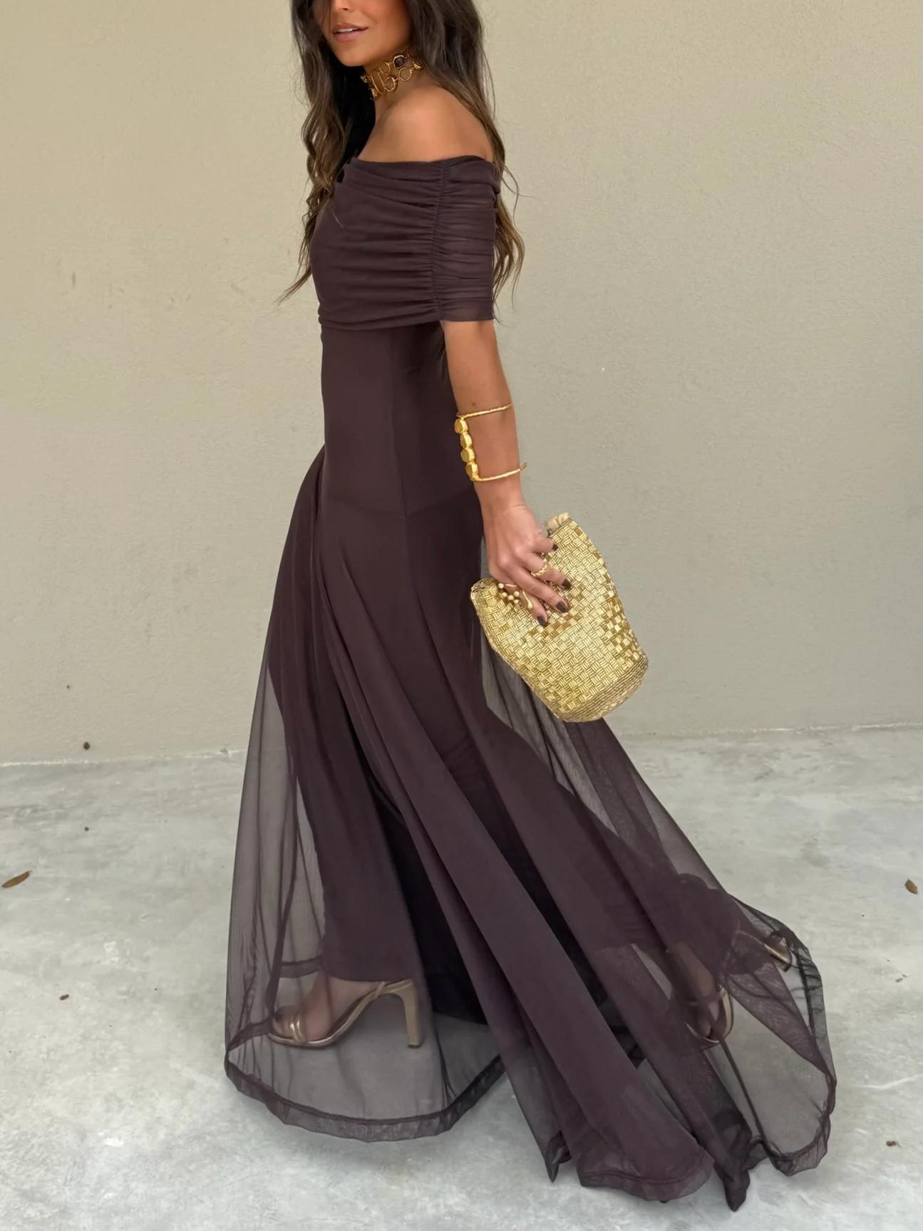Kara | Ein-Schulter Mesh Maxikleid