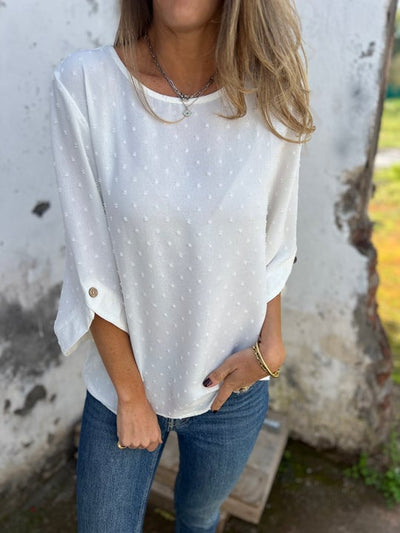 Lyutsiya - Rundhalsausschnitt Bestickt Große Manschetten Freizeithemd