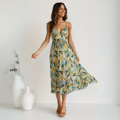 Sommerkleid mit Muster und Rückenfrei-Design – Elora